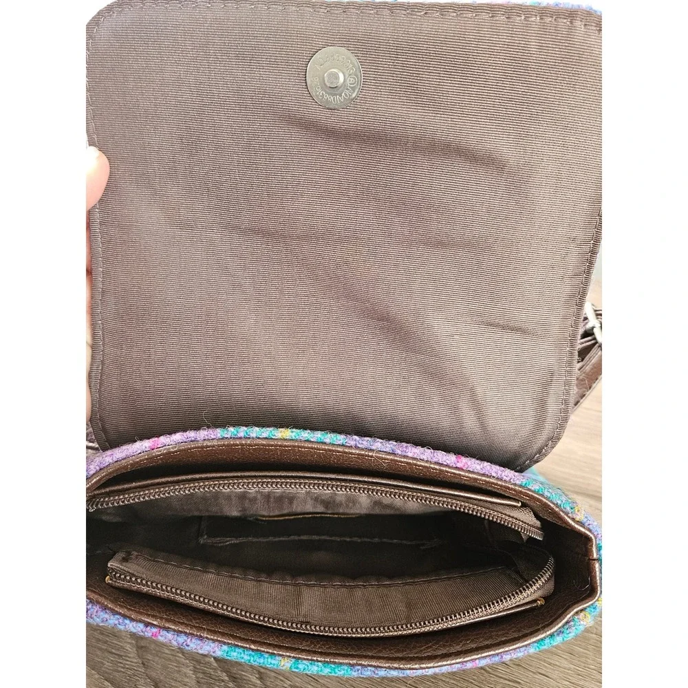 Glen Appin Harris Tweed Wool Plaid Small Backpack Purple Teal Blue Brown Tartan